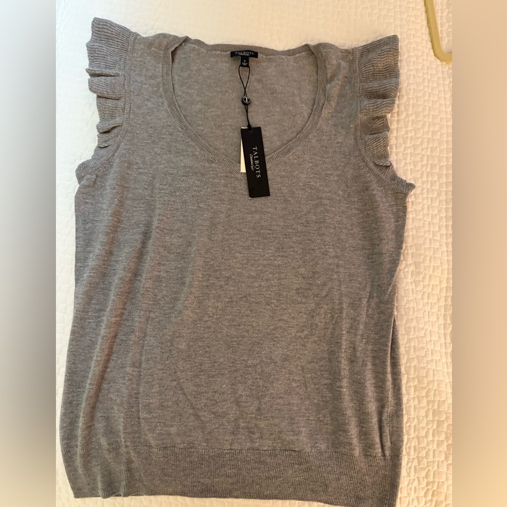 Talbots Gray Ruffled Cut Out Tank Top